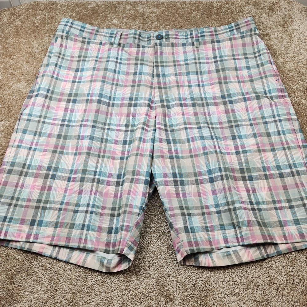 Tommy Bahama Mens 42LG Plaid Tropical Palm Flat Front Golf Shorts Multicolor
